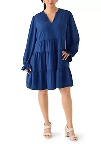 Plus Long Sleeve Tiered Babydoll Dress
