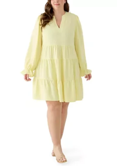Plus Long Sleeve Tiered Babydoll Dress