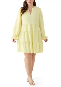 Plus Long Sleeve Tiered Babydoll Dress