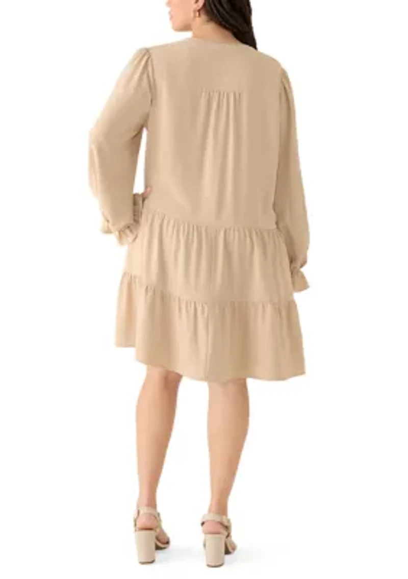 Plus Long Sleeve Tiered Babydoll Dress