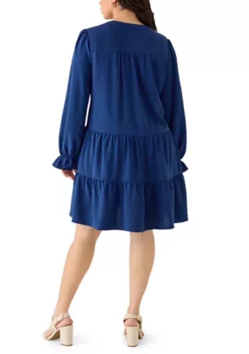 Plus Long Sleeve Tiered Babydoll Dress