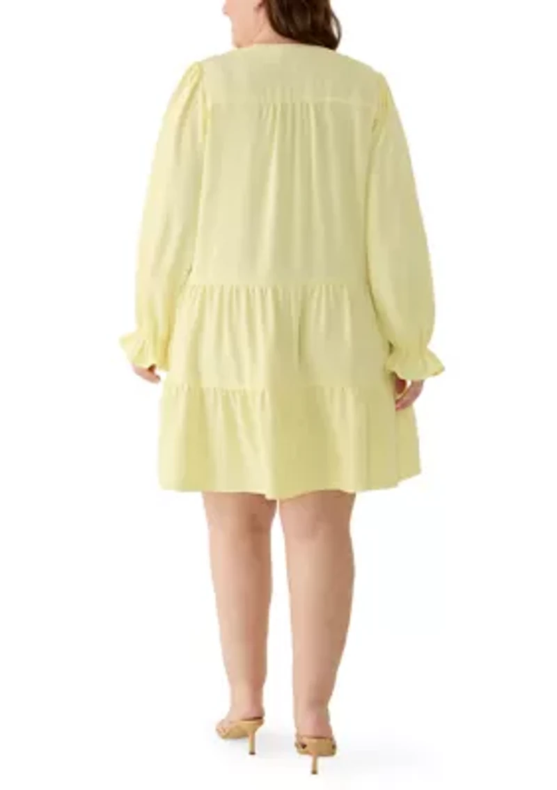 Plus Long Sleeve Tiered Babydoll Dress