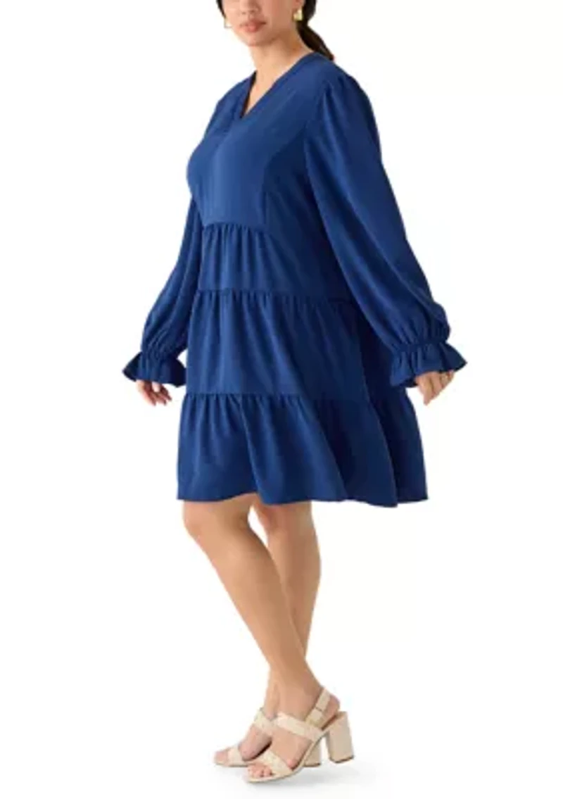 Plus Long Sleeve Tiered Babydoll Dress