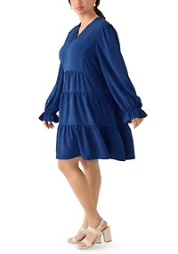 Plus Long Sleeve Tiered Babydoll Dress