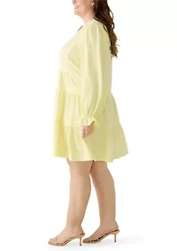 Plus Long Sleeve Tiered Babydoll Dress