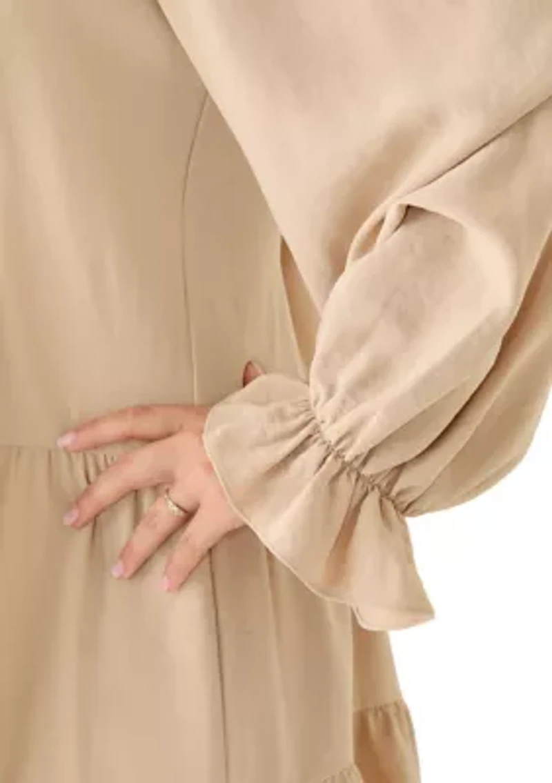 Plus Long Sleeve Tiered Babydoll Dress