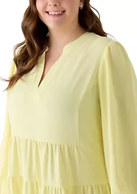 Plus Long Sleeve Tiered Babydoll Dress