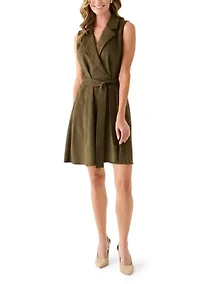 Women's Sleeveless Collar Neck Suede Dress