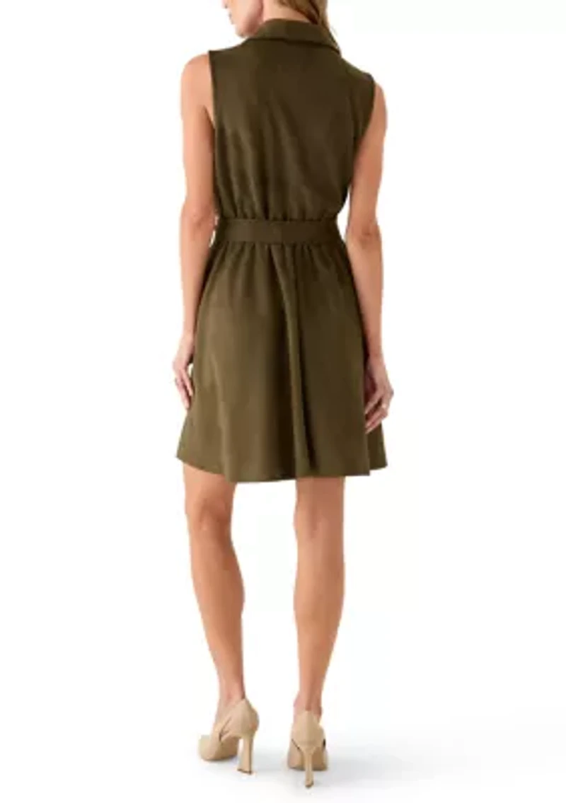 Women's Sleeveless Collar Neck Suede Dress