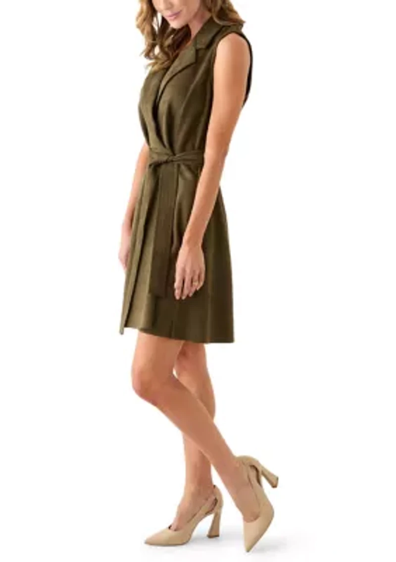 Women's Sleeveless Collar Neck Suede Dress
