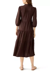 Women's 3/4 Puff Sleeve Button Down Collared Dress