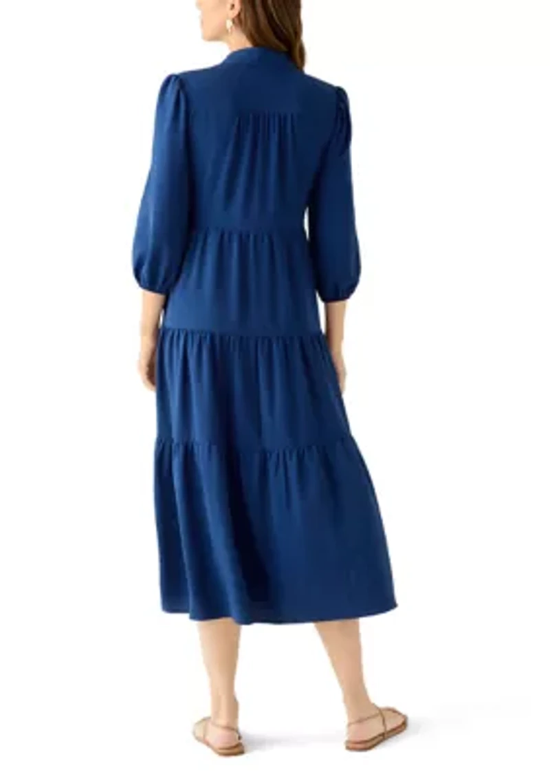 Women's 3/4 Puff Sleeve Button Down Collared Dress