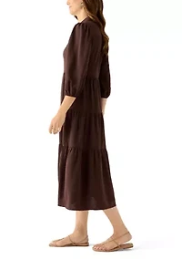 Women's 3/4 Puff Sleeve Button Down Collared Dress