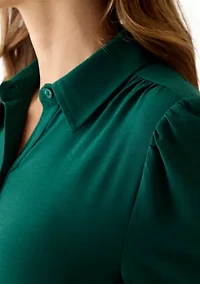 Women's 3/4 Puff Sleeve Button Down Collared Dress