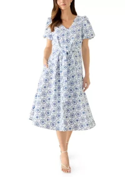 Women's Short Sleeve Tie Waist Midi Dress