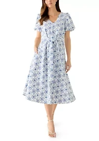 Women's Short Sleeve Tie Waist Midi Dress