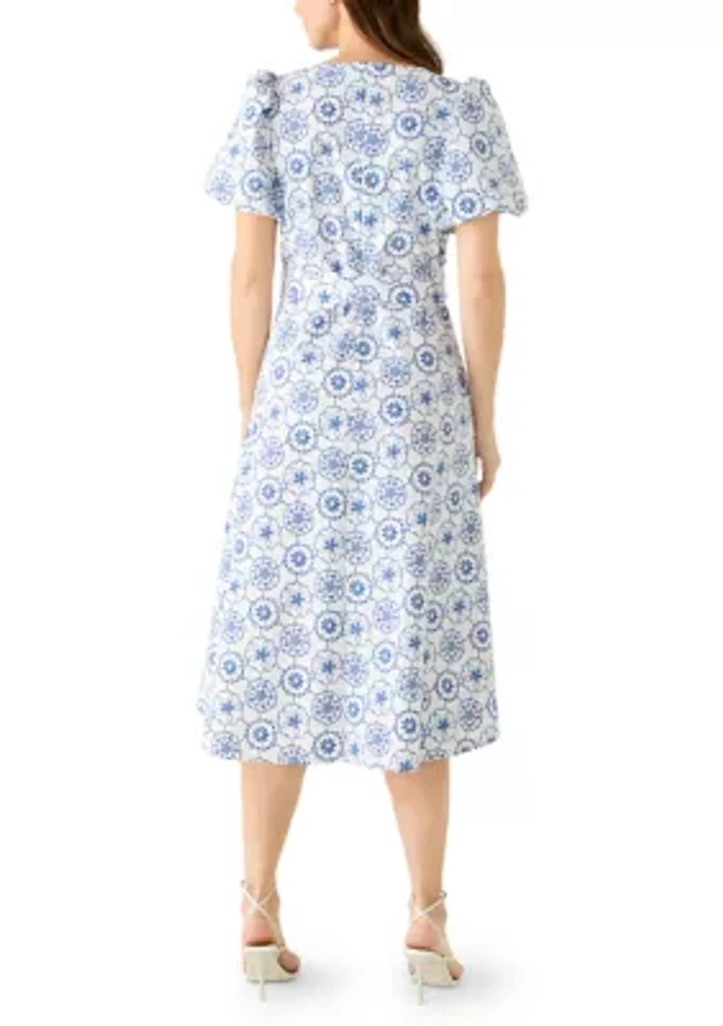 Women's Short Sleeve Tie Waist Midi Dress