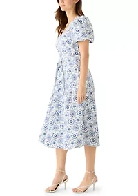 Women's Short Sleeve Tie Waist Midi Dress