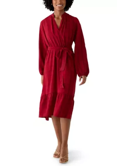 Women's Belted Tiered A-Line Midi Dress