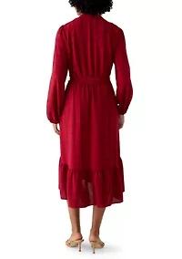 Women's Belted Tiered A-Line Midi Dress