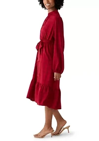 Women's Belted Tiered A-Line Midi Dress