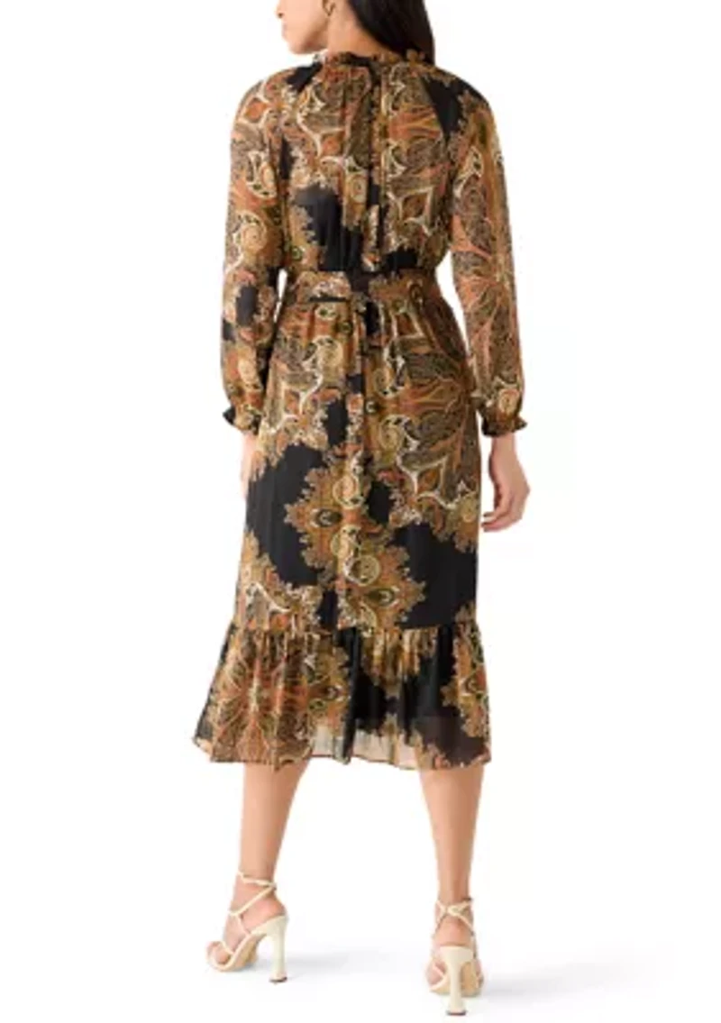 Women's Long Sleeve Medallion Print Midi Dress
