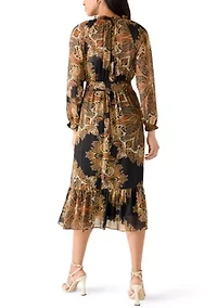 Women's Long Sleeve Medallion Print Midi Dress