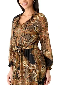 Women's Long Sleeve Medallion Print Midi Dress