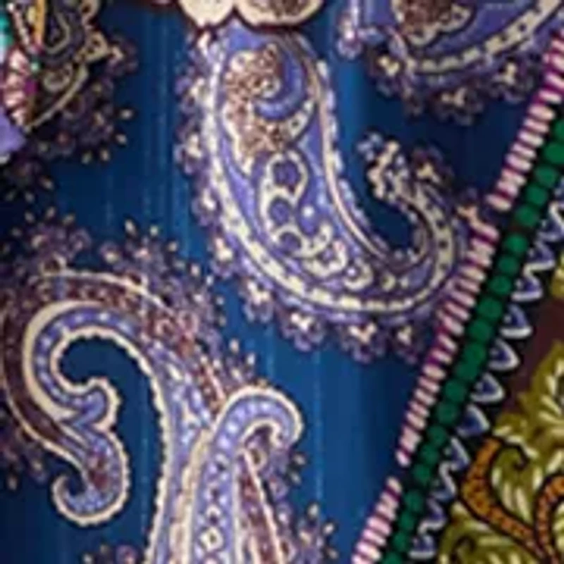 Women's Long Sleeve Belted Paisley Midi Dress