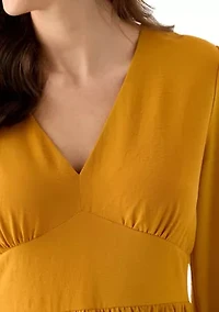 Women's Long Sleeve V-Neck Solid Tiered Airflow Mini Dress