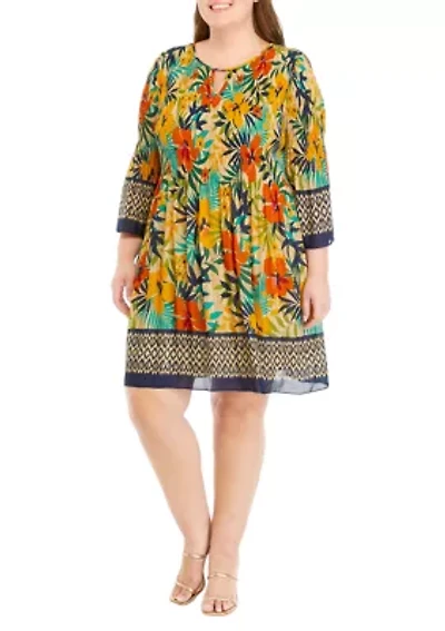 Plus Bell Sleeve Chiffon A-Line Dress