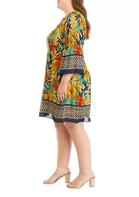 Plus Bell Sleeve Chiffon A-Line Dress