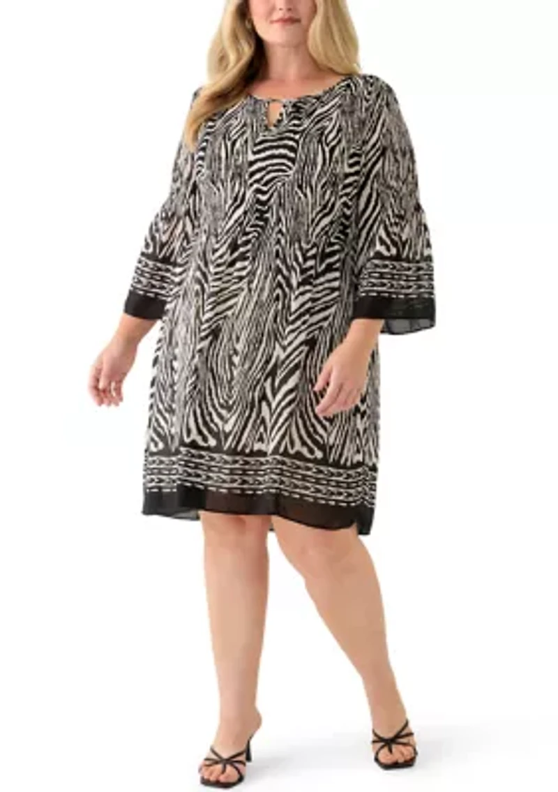 Plus Printed Pleated Mini Dress
