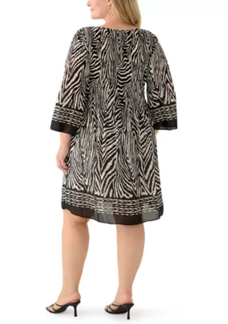 Plus Printed Pleated Mini Dress