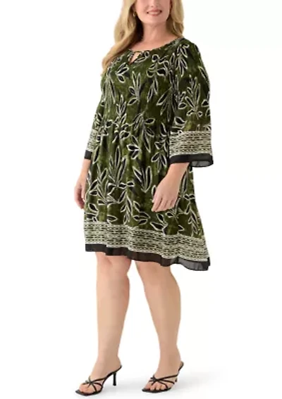 Plus Long Bell Sleeve Pleater Mini Dress