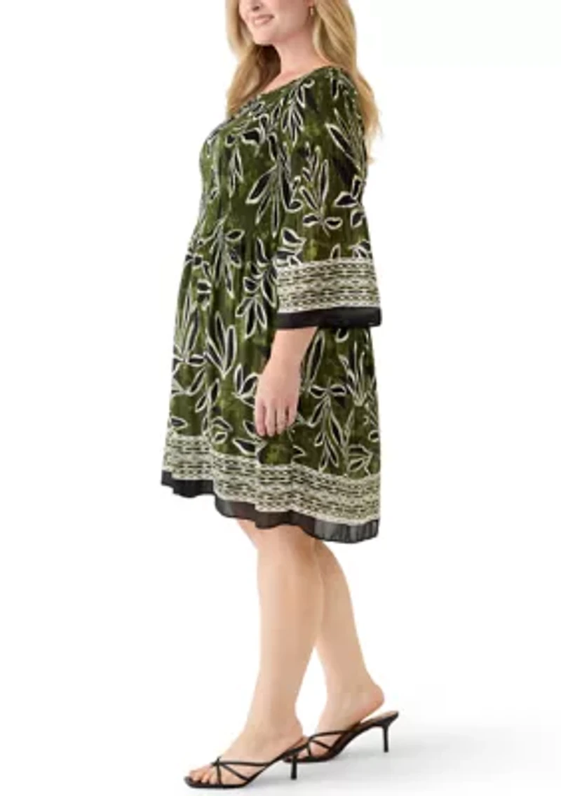 Plus Long Bell Sleeve Pleater Mini Dress