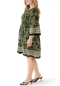 Plus Long Bell Sleeve Pleater Mini Dress