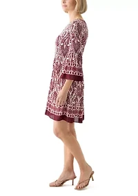 Women's Long Bell Sleeve Pleater Mini Dress