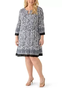 Plus Long Sleeve Keyhole Neck Dress