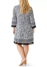Plus Long Sleeve Keyhole Neck Dress