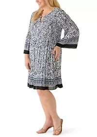 Plus Long Sleeve Keyhole Neck Dress
