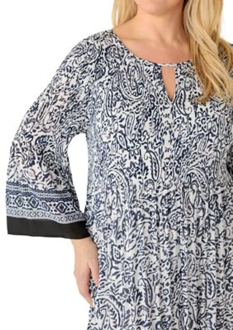 Plus Long Sleeve Keyhole Neck Dress