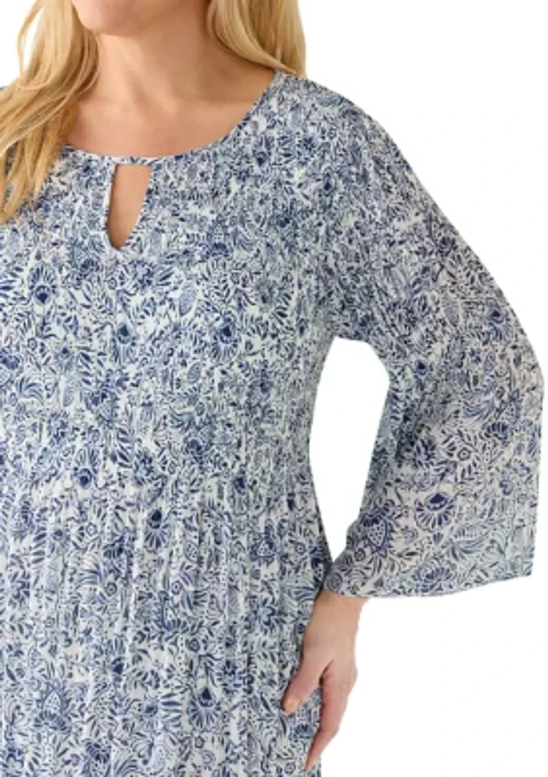 Plus V-Neck Print Dress