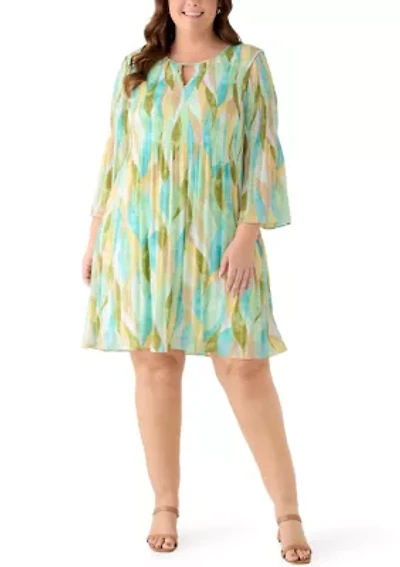 Plus Long Bell Sleeve Keyhole Neck Dress