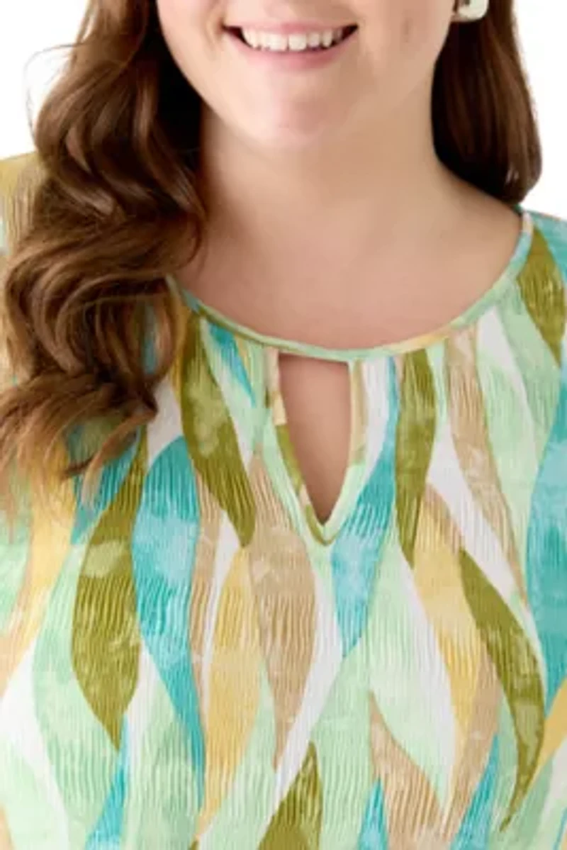 Plus Long Bell Sleeve Keyhole Neck Dress