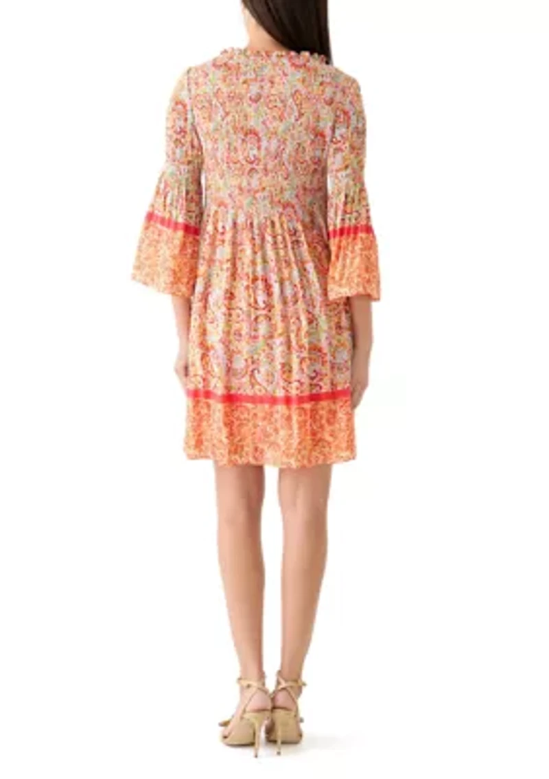 Women's 3/4 Sleeve V-Neck Paisley Print Dress