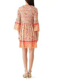 Women's 3/4 Sleeve V-Neck Paisley Print Dress