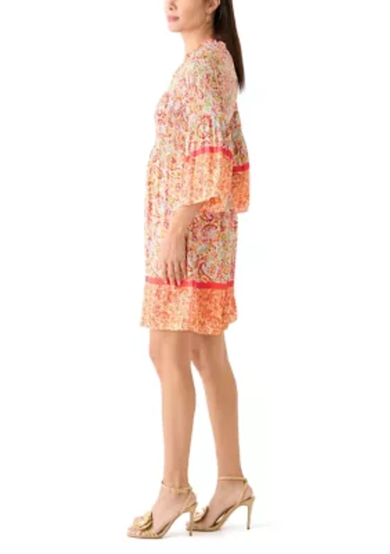 Women's 3/4 Sleeve V-Neck Paisley Print Dress