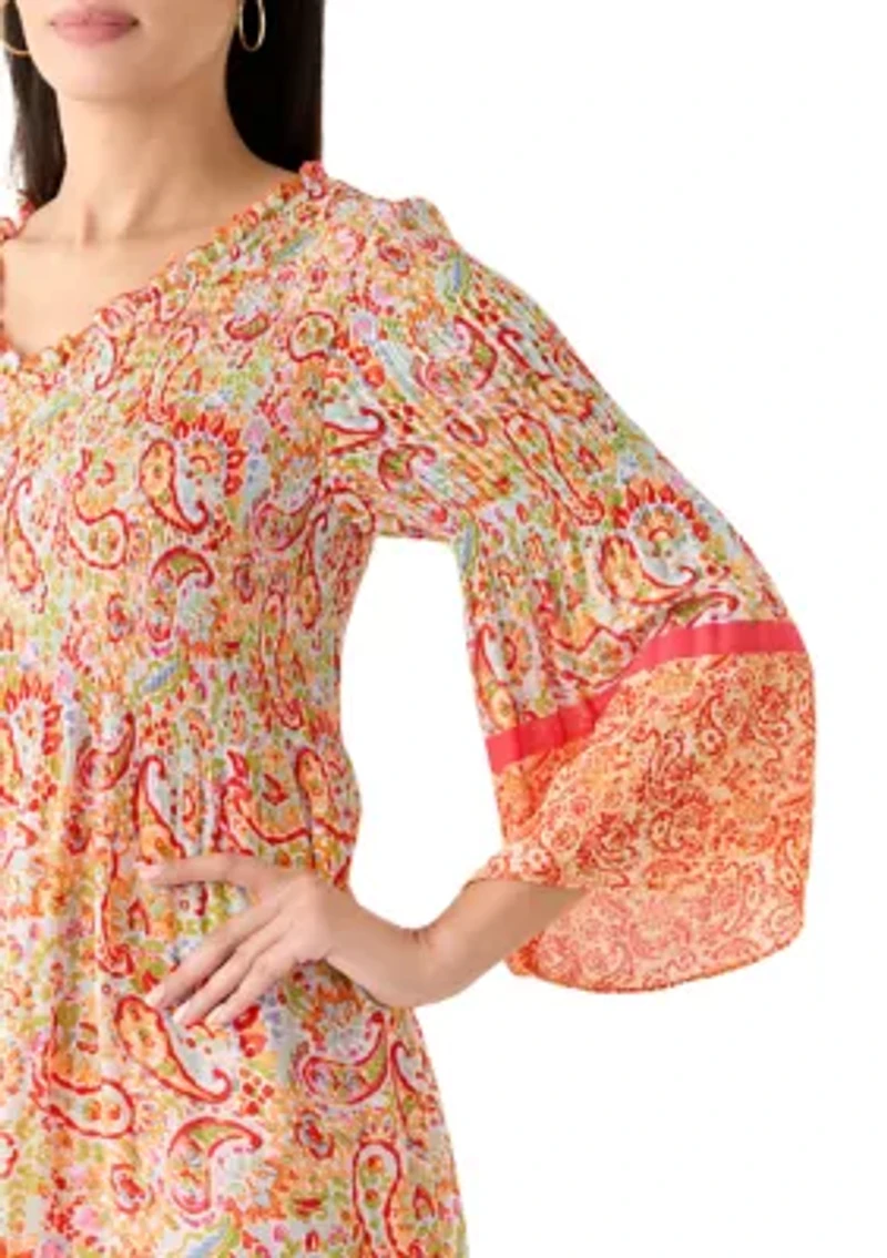 Women's 3/4 Sleeve V-Neck Paisley Print Dress