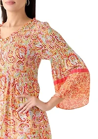 Women's 3/4 Sleeve V-Neck Paisley Print Dress